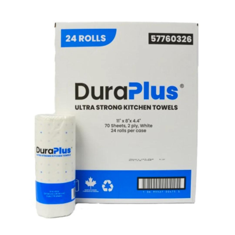Kitchen Towel, 2-Ply, White, 24 Rolls/Case, 70 Sheets/Roll