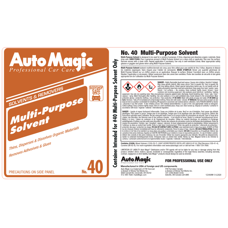 Multi Purpose Solvent Secondary Safety Label #12340