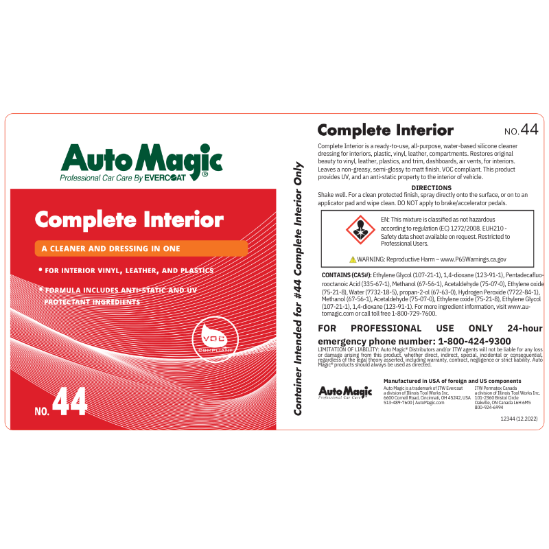 Complete Interior Secondary Safety Label #12344