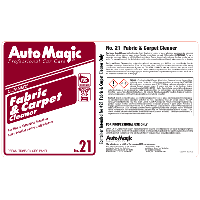 Fabric & Carpet Cleaner Secondary Safety Label #12321